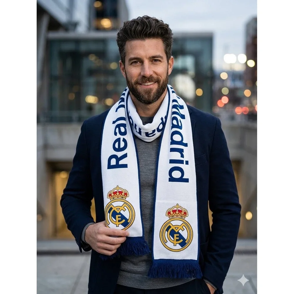 Real Madrid CF Official Scarf Draps Center White Blue Knit Por Siempre Madrid